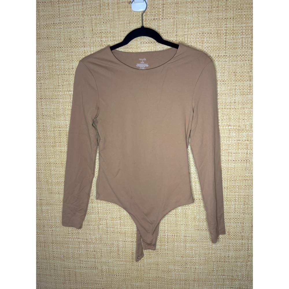 Nuuds Women‎ Tan Long Sleeve Crew Neck Bodysuit Small Neutral Minimalist